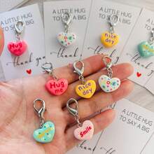 30Pcs/10Sets/1PC Colorful Heart-Shaped Resin Keychain Set, Multi-Color Heart Keychain Pendant, Suitable For Bag Decoration, Car Key Accessories, Includes Thank You Card, Perfect For Birthday, Wedding, Teacher's Day, Thanksgiving And Christmas Gifts, Party Favors - Multicolor - View 4
