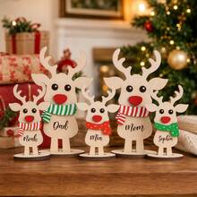 Custom Reindeer Wooden Table Decor With Name, Personalized Christmas Desktop Ornament, Rustic Holiday Style, Customized Reindeer Standing Decor, Customizable Name Christmas Decoration, Christmas Party Table Accent, Holiday Gift, Family, Friend - Multicolor - View 5