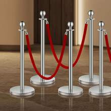 Stanchion Post, 6 Pcs Crowd Control Barrier Set With 3 Red Velvet Ropes, 5 Ft Stainless Steel Silver Stanchion Post Queue With Sand Injection Hollow Base For Theater, Party, Wedding, Exhibition - 6 Pcs - View 9