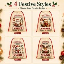 Customized Christmas Drawstring Storage Bag, Personalized Name Holiday Bag, Holiday Style, Customized Name Gift Bag, Customizable Christmas Gift - Multicolor - View 3