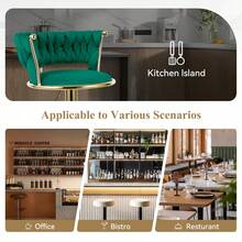 Nalupatio Set Of 4 Luxurious Bar Stools With Velvet Upholstery, Backrest & Footrest – Height Adjustable & Swivel, With Gold Metal Base - Green - 4-piece Set - View 6