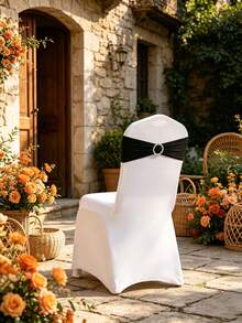 1pc Black Elastic Spandex Chair Back Decorative Band With Minimalist Metal Ring, No-Tie Chair Back Cover Strap, Suitable For Wedding, Party, Banquet, Hotel Event Decoration, Minimalist Bow Style - Black - View 8