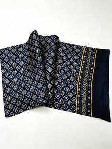 Luxury Men's Scarf, Premium Navy Blue, Classic Geometric Pattern, Fashion Item, Formal Occasions, Daily Wear - Navy Blue - View 6
