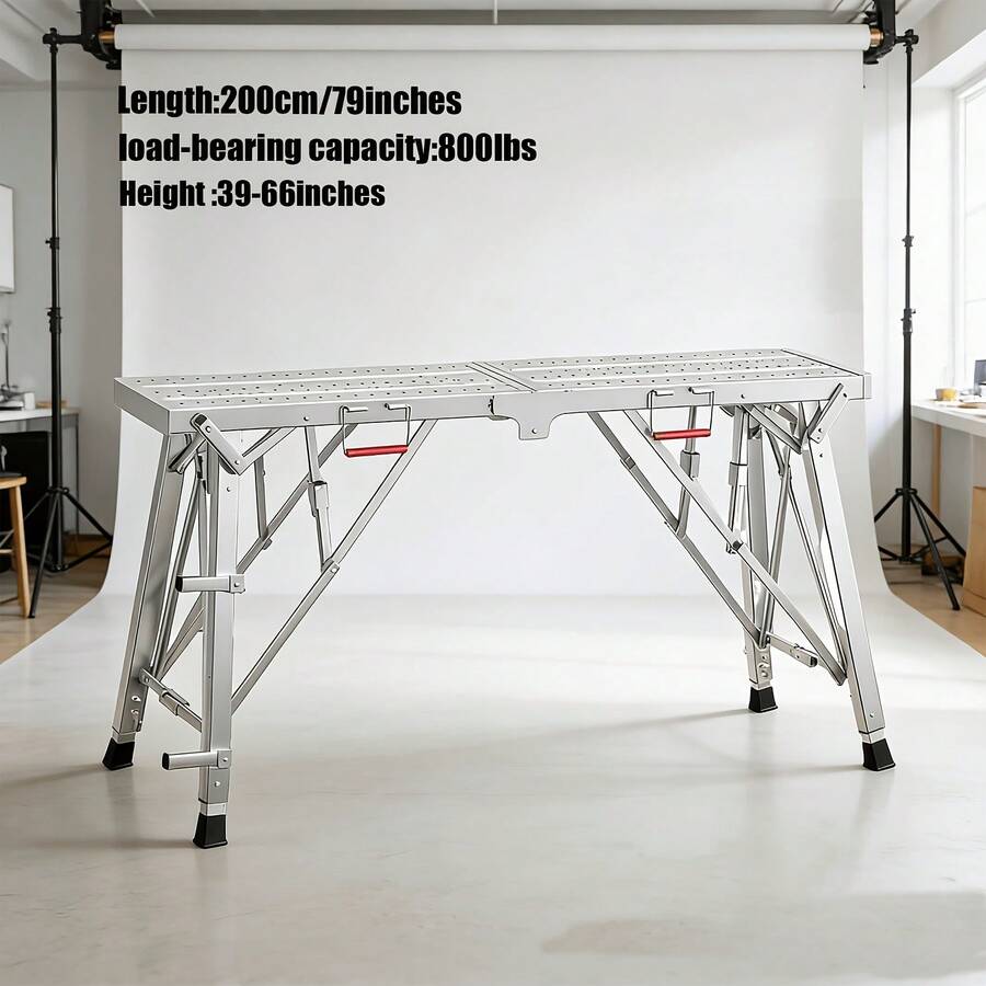 Folding Scaffold With Anti-Slip Widened Platform, Versatile For All Outdoor Scenarios, Freely Adjustable Support Heights, Foldable In One Second For Easy Storage.Comes With Anti-Slip Foot Pads And Safety Latches. Ideal For RV Maintenance - Silvery/850Lbs - View 1