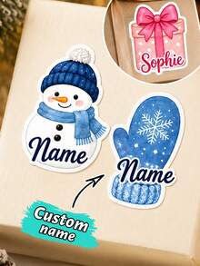 20-200pcs Custom Christmas Name Stickers, Personalized Snowman Mitten Gift Labels, Festive Winter Holiday Style, Customized Christmas Gift Stickers, Customizable Name Labels, Gift Wrapping Decor, Holiday Party Favors, Family Christmas Gift, Friend - Style C - View 1
