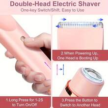 2‑In‑1 Dual‑Head Women Electric Shaver USB Rechargeable Waterproof Wet Dry Bikini Trimmer Full Body Hair Remover - Pink - View 8