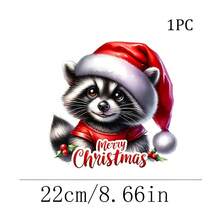 1/2/3pcs Christmas Hat Raccoon Heat Transfer Iron-On Patch Christmas Holly Merry Christmas Iron-On Sticker DIY Decoration T-Shirt Sweatshirt Pillow Fabric Bag - Multicolor - View 8