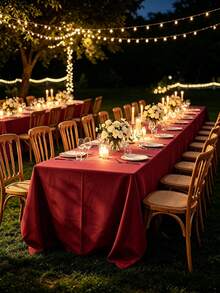 1pc Flat Rectangular Tablecloth - Stain Resistant & Wrinkle-Free Polyester Tablecloth, 150 X 259cm (Approx. 59 X 102 Inches) Suitable For Kitchen, Dining, Party, Wedding Indoor And Outdoor Use (Wine Red) - Burgundy - View 6