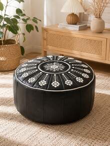 Bohemian Floral Embroidered Storage Ottoman, Clothes Storage Stool, Round Floor Cushion With Storage Function, Waterproof Design, Suitable For Living Room, Bedroom And Home Decor - Multicolor - View 2