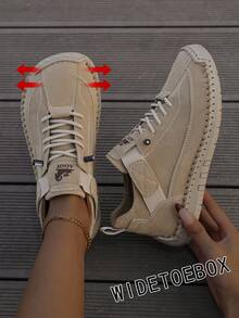 Women's 1 Pair Plus Size Wide Fit Solid Color Handmade Stitched Cargo Style Style Microfiber Leather Animal Park Walking Outdoor Hiking Fashion Versatile Rubber Non-Slip Wear-Resistant Sole - Apricot - View 2