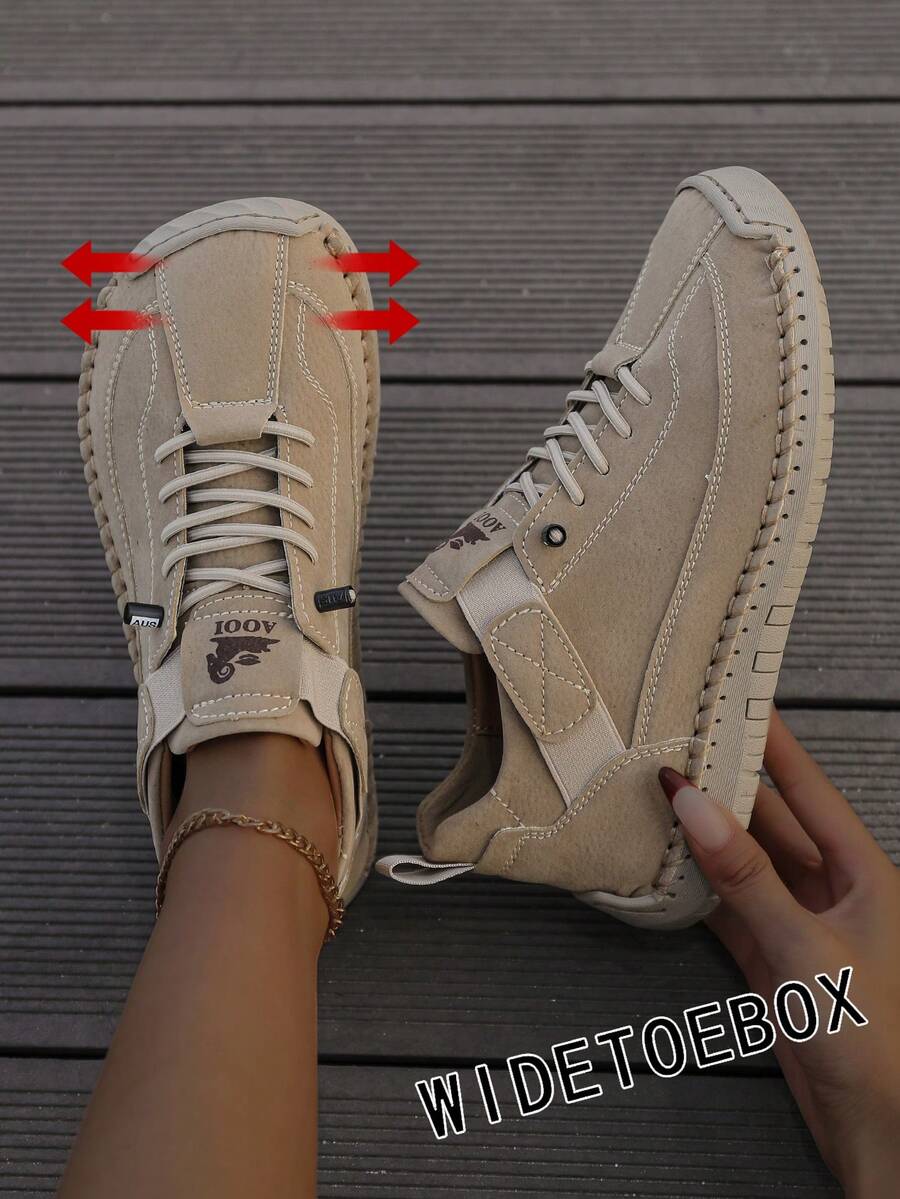 Women's 1 Pair Plus Size Wide Fit Solid Color Handmade Stitched Cargo Style Style Microfiber Leather Animal Park Walking Outdoor Hiking Fashion Versatile Rubber Non-Slip Wear-Resistant Sole