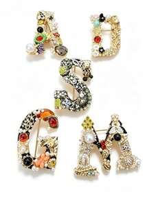 1pc Colorful Letter Shaped Hat Pin, Baroque Luxury Style Brooch, Unisex, Elegant Personalized Fashion Accessory For Daily Wear And Party - Multicolor - View 1