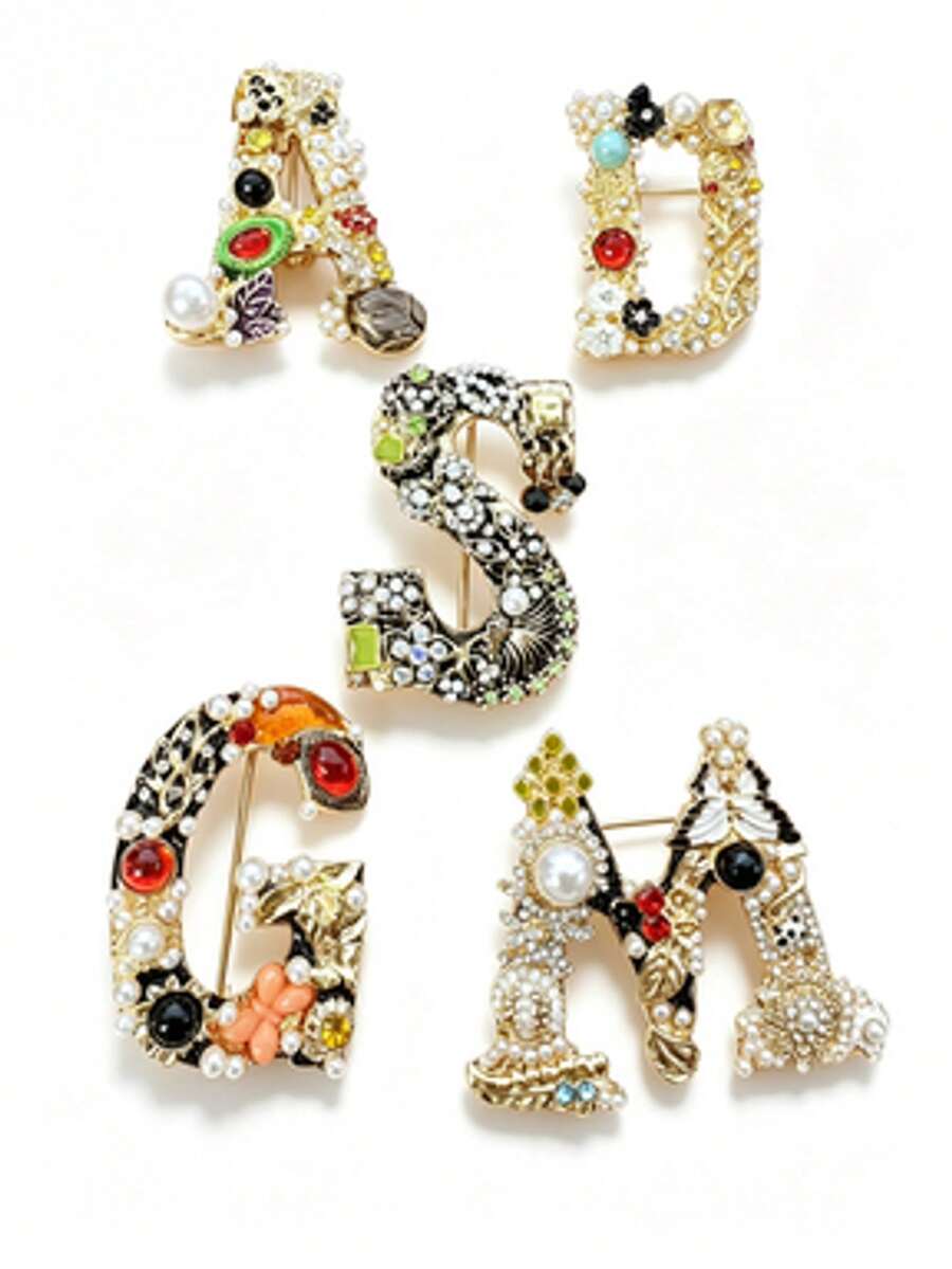 1pc Colorful Letter Shaped Hat Pin, Baroque Luxury Style Brooch, Unisex, Elegant Personalized Fashion Accessory For Daily Wear And Party - Multicolor - View 1