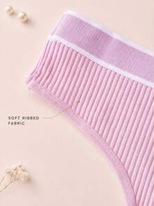 4pcs/Pack Women's Sexy Thong Soft Solid Color Minimalist Underwear - Multicolor - View 6