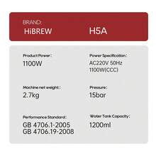 HiBREW H5A 15-Bar Semi-Automatic Espresso Machine, 1.2L Large Capacity, Removable Water Tank For Easy Cleaning, Visual Temperature Gauge, 51mm Comfortable Handle, One-Touch Espresso Extraction - EU F Type Plug(220-240V) - View 12