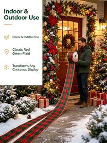 10 Yards Red And Green Plaid Ribbon With Luxury Gold Trim Pattern, Suitable For Gift Wrapping, Holiday Celebrations, Making Bows, Wreaths And Other DIY Crafts - Multicolor - View 7
