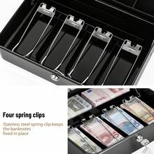 Lockable Cash Box With 2 Keys, Galvanised Steel Money Box, 5 Coin Compartments & 4 Banknote Holders, Portable Secure Money Storage Box For Business Market Household, Black - Cash Box - View 4