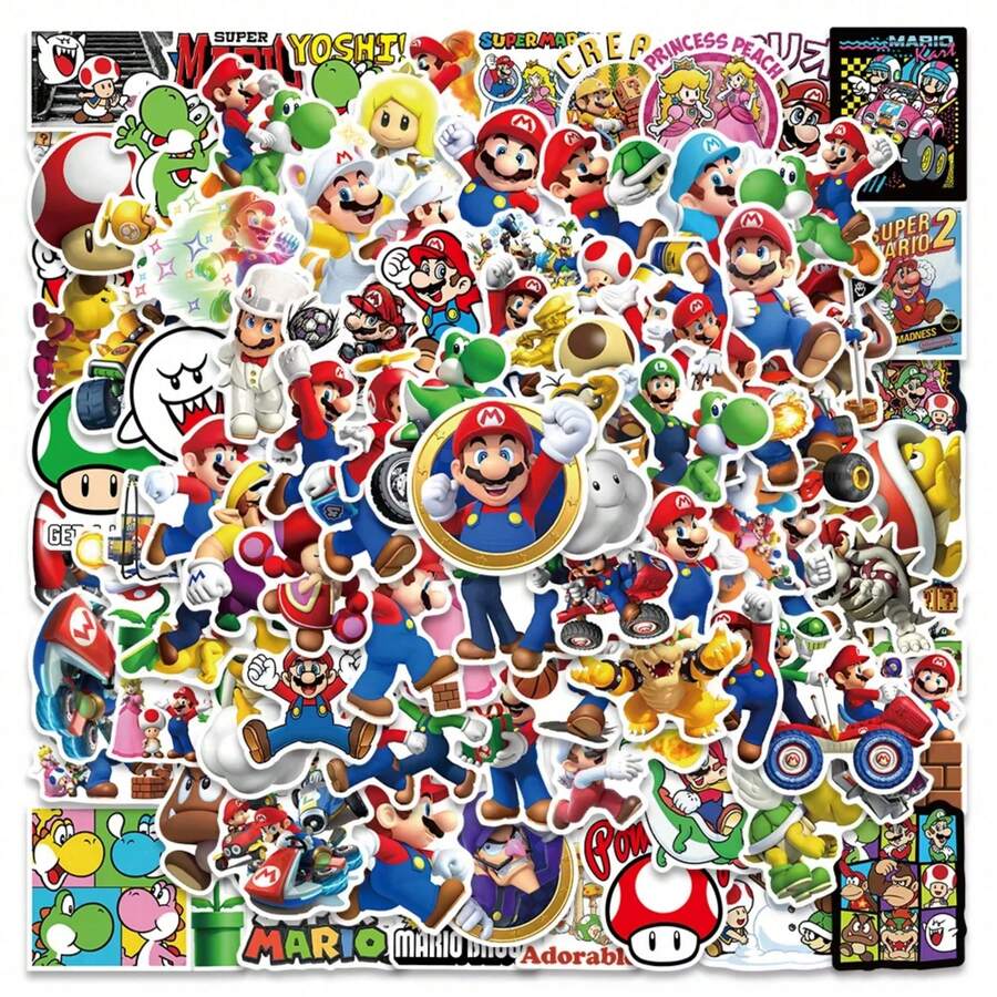 SUPER MARIO BROS. 1set/50pcs Classic Game Character Stickers, Featuring Luigi, Y‑Oshi And More Patterns. Waterproof Stickers Fit For Scrapbook, Laptop, Skateboard And Guitar. Nice Gift For Kids, Game Fans And Friends For Party And Daily Decoration. - Multicolor - View 1