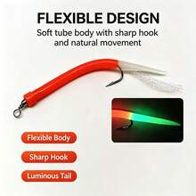 Soft Tube Fishing Lure Hook Set, Saltwater Offshore Trolling Bait, Equipped With #6 Rotating Quick Connector, Sharp Steel Hook Flexible Realistic Bait, Suitable For Sea Bass, Tuna, Large Fish Fishing, Multi-Color Fishing Accessories - Multicolor - View 8