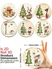 6/1pc Christmas Coaster Set, Round Ceramic Coffee Drink Coasters, Snowman, Santa Claus, Christmas Tree Patterns, Winter Holiday Tabletop Decor, Suitable For Home Kitchen Bar Party, Christmas Decoration And Holiday Gift - Multicolor - View 3
