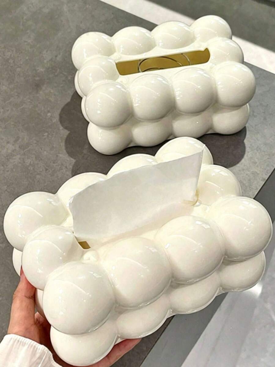 1-3pcs Cloud Shaped Plastic Tissue Box, Square Desktop Tissue Holder, Marshmallow Design, Suitable For Living Room, Bedroom And Dining Table Decoration - Multicolor - View 1