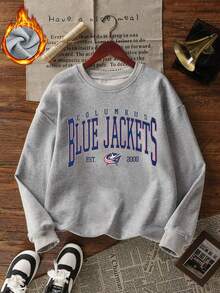 Es Trus Plus Autumn And Winter Women's "Letter" Pattern Printed Street Fashion Comfortable Commuting Y2k Clothing Gray Plus Round Neck Sweatshirt - Grey - View 2