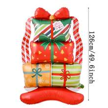 1pc Large Christmas Gift Stack Foil Balloon, Standing Christmas Gift Box Polyester Film Balloon, Merry Christmas Home Decor Holiday Party Photo Booth Prop - Standing Christmas Gift Box - View 2