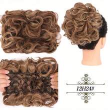 Moño de novia sintético grande y desordenado con rizos, chignon con peine y clips, funda para coleta, extensión de coleta de cabello sintético natural falso - Multicolor - Ver 17