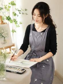 1 buah Celemek Wanita Berkualitas Tinggi dengan Motif Bordir, Tali Pinggang dan Kantong Samping, Cocok untuk Dapur Rumah, Pembersihan Luar Ruangan, Memasak di Pesta, Merangkai Bunga, Melukis, dan Berbagai Penggunaan Sehari-hari, Tahan Lama - MultiWarna - View 7