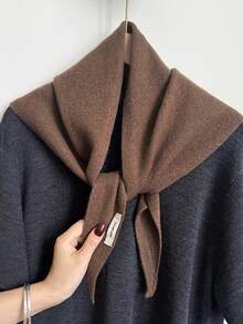 1pc Women's Pure Wool Knitted Triangle Scarf, Solid Color Multi-Wear Warm Neck Warmer Shawl, Minimalist Autumn/Winter Layering Accessory - Multicolor - View 5