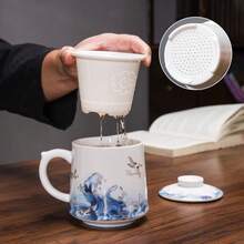 Ceramic Tea Cup With Strainer, Ceramic Coffee Cup, Chinese Style Tea Cup, Large Capacity Insulated Cup, Bulk Purchase Available, Cute Style Tea Infuser Milk Tea Cup, Enamel Cup - Multicolor - View 1