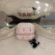 Fashion Creative Korean Style Musical Note Black Cat + Pendant Earphone Case Compatible With AirPods 5 New Pro 3 Protective Cover Pro 2/Pro Cute Apple 4 Minimalist 3 Personalized 1/2 Generation Women's Earphone Case Protective Cover Spring/Summer Earphone Case/Birthday Gift/Holiday Gift - Baby Pink - View 7