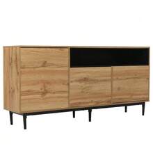 Modern Wooden Sideboard With Three Doors And Shelves, 160 X 35 X 76 Cm, Easy Assembly, Space-Saving Design, Sturdy And Reliable - Natural Wood - View 3