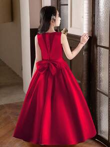 Teen GirlBurgundy Formal Dress, Sleeveless Princess Gown With Bow Decor On Back, Suitable For Christmas, Birthday, Party, Graduation, Prom, Wedding Bridesmaid - Burgundy - View 2