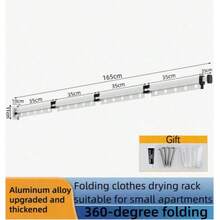 Foldable Shower Curtain Rod, Upgraded And Thickened Aluminum Alloy Material, 360 ° Foldable Design, Rust And Moisture Resistant, Suitable For Balcony And Bathroom Drying Racks, Space Saving, Easy To Store, Adaptable To Various Wall Shapes - Multicolor - View 12