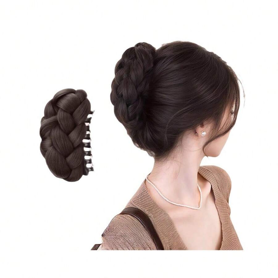Women's Twisted Bun Hair Claw Clip Wig, Flat Head Claw Clip Braided Bun Hair Extension, High Crown Bun Hair Claw Clip, Natural Voluminous Hair Piece HA2798 - Multicolor - View 1