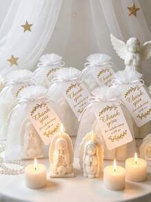 10/6/1 Set - Baptism Gift Virgin Mary Shaped Candles, Prayer Girl Candles With Organza Bags And Tags, Christian Baptism, Communion, Suitable For Baby Shower Gifts, Baby Shower Party, Girl Boy Baptism, Guest Favors, Ideal Choice For Party Supplies And Decorations, Baby Baptism Party Guest Favorites, Church Event Use - Multicolor - View 5