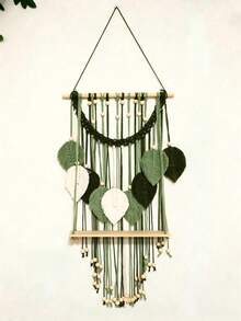 1pc Bohemian Style Woven Wall Hanging Storage Shelf, Green Leaf Pattern Woven Storage Rack Decor, Handmade Woven Wall Hanging, Bedroom Indoor Wall Hanging Storage Rack - Multicolor - View 11