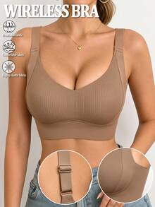Women's Seamless Wireless Padded Push-Up Bra, Removable Lining, Casual Lift Bra, Black Padded Bra - Brown - View 9
