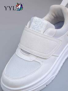 Breathable Mesh Kids' Sports White Sneakers, Lightweight & Durable, Easy On/Off With Hook And Loop Closure - White - View 6