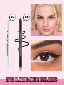 MISSLYN 2pcs Eyeliner Pencil Set, Vegan Waterproof Smudge-Proof, Long-Lasting High Pigment Smooth Application, Rich Color, Easy Glide Eyeliner, Suitable For Teenagers, Beginners, Makeup Enthusiasts, Perfect For School, Commute, Date, Party Night, Halloween, Perfect Gift For Her - #Set1 - View 1