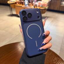 磨砂金屬磁吸手機殼，適用於 iPhone 18 Pro Max 17 16 15 14 13 Pro，附鏡頭保護膜，支援無線充電，防摔保護殼，適合送給女性與男性的禮物 - 藍色 - 查看 2