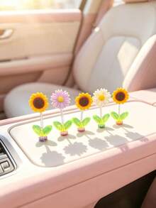 Cute Spring Swaying Flower Car Dashboard Ornament, Sunflower Daisy Purple Chrysanthemum Shaking Decoration, Adhesive Center Console Screen Top Car Interior Decor - A - View 10