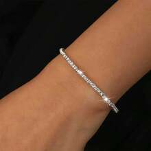 1pc Women's Rhinestone Tennis Chain Elastic Bracelet, Minimalist Casual Versatile, Suitable For Daily Wear, Date, Party And Casual Outfits - Multicolor - View 8