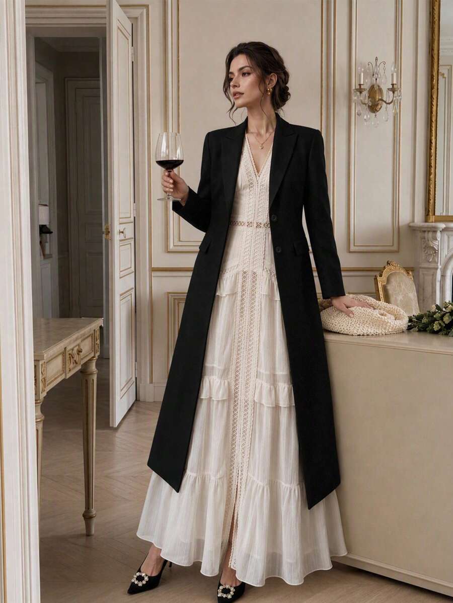 Chaqueta de cárdigan de manga larga de unicolor elegante para mujer, nueva llegada de otoño primavera en negro - Negro - Ver 1