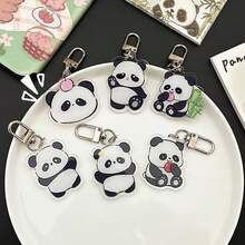 6 Pcs/Set Cute Cartoon Panda Acrylic Keychains, Soft Adorable Panda Pendant With Metal Key Ring, Decorative Key Chain Charms For Keys Backpack Handbag, Party Favor Gift Supplies - Panda - View 7