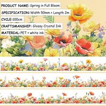 2m/Roll Cherry Blossom PET Washi Tape Floral Transparent Sticker Decorative Tape, Suitable For Diary, Scrapbook, Planner Stationery, 100cm Loop - Flowers - View 14