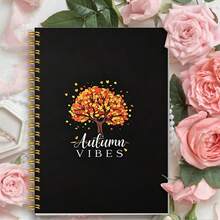 DANPERJI 1pc A5 Autumn Vibes Fall Tree Spiral Notebook, Black Cover Graphic Print Lined Journal Notepad, Thanksgiving Seasonal Stationery - Autumn Vibes - View 4