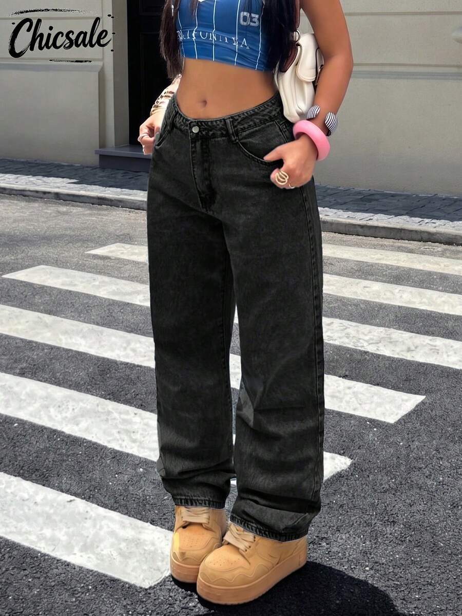 Women's Casual Light-Washed Wide-Leg Jeans, Suitable For Daily Wear
