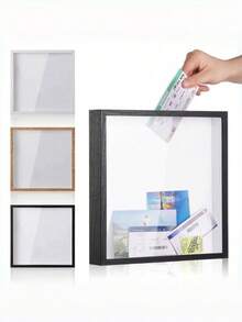 1pc Square Music Travel Souvenir Display Box, Photo Frame, Keepsake Storage Box, Wall-Mounted Photo Frame, Photo Display Box, Room Decor, Suitable For Collecting Concert Tickets, Travel Ticket Stubs, Flight Tickets, World Map Marker Storage Box - Multicolor - View 3